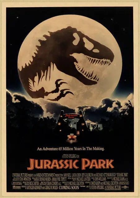 Decorbites™ jurassic park dinosaur canvas wall art featuring a black t-rex silhouette on a full moon background