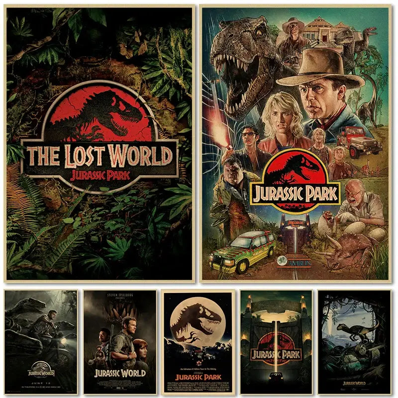 Set of DecorBites™ jurassic park dinosaur canvas wall art featuring vibrant jurassic park movie posters designs