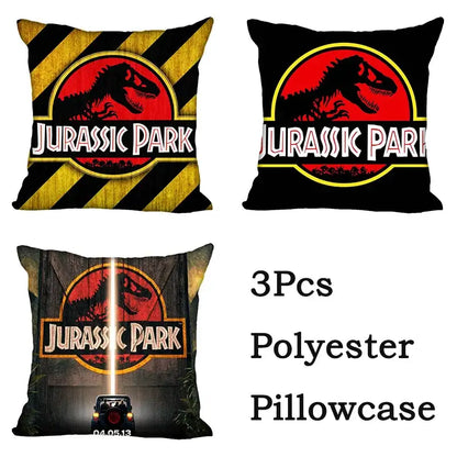 Decorbites Jurassic Park dinosaur polyester pillowcase set with red black and yellow iconic logo designs for living room decor