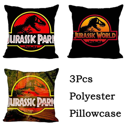 Black polyester decorbites jurassic park dinosaur pillowcase set with red yellow and white logos for living room decor