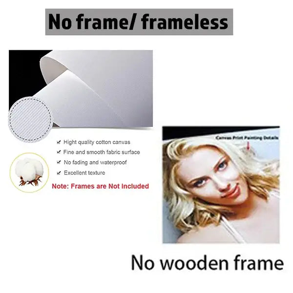 High-quality white cotton canvas wall art featuring a blonde woman with soft wavy hair for anime canvas wall decor