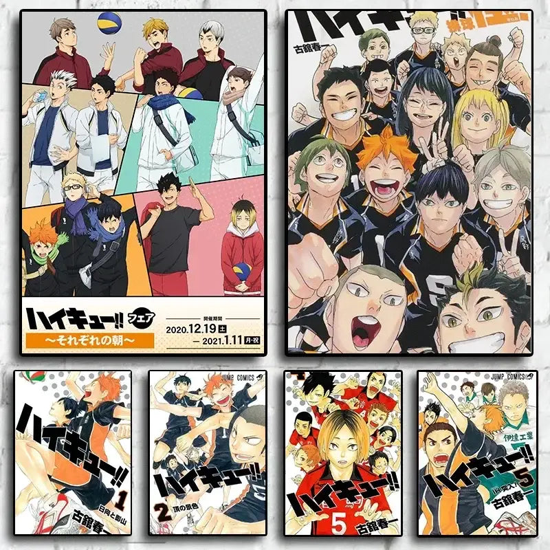 Decorbites™ kids haikyuu volleyball anime canvas wall art featuring vibrant glossy posters with bold black text