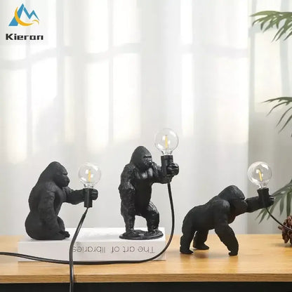 Black resin gorilla table lamps with vintage bulb fixtures by decorbites king kong led for living room lighting