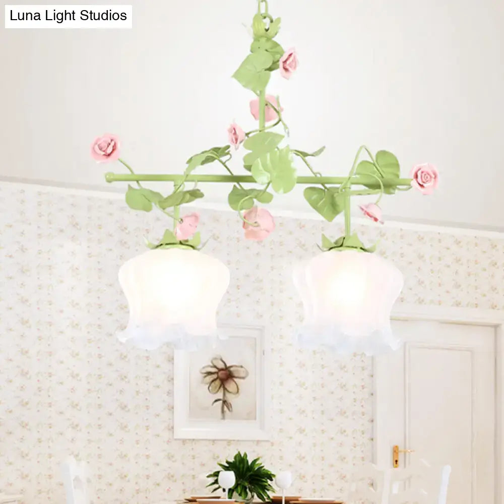 Decorbites™ korean garden hanging light fixture with pink roses green vine and white glass shades fixture width and height e26 e27 compatible