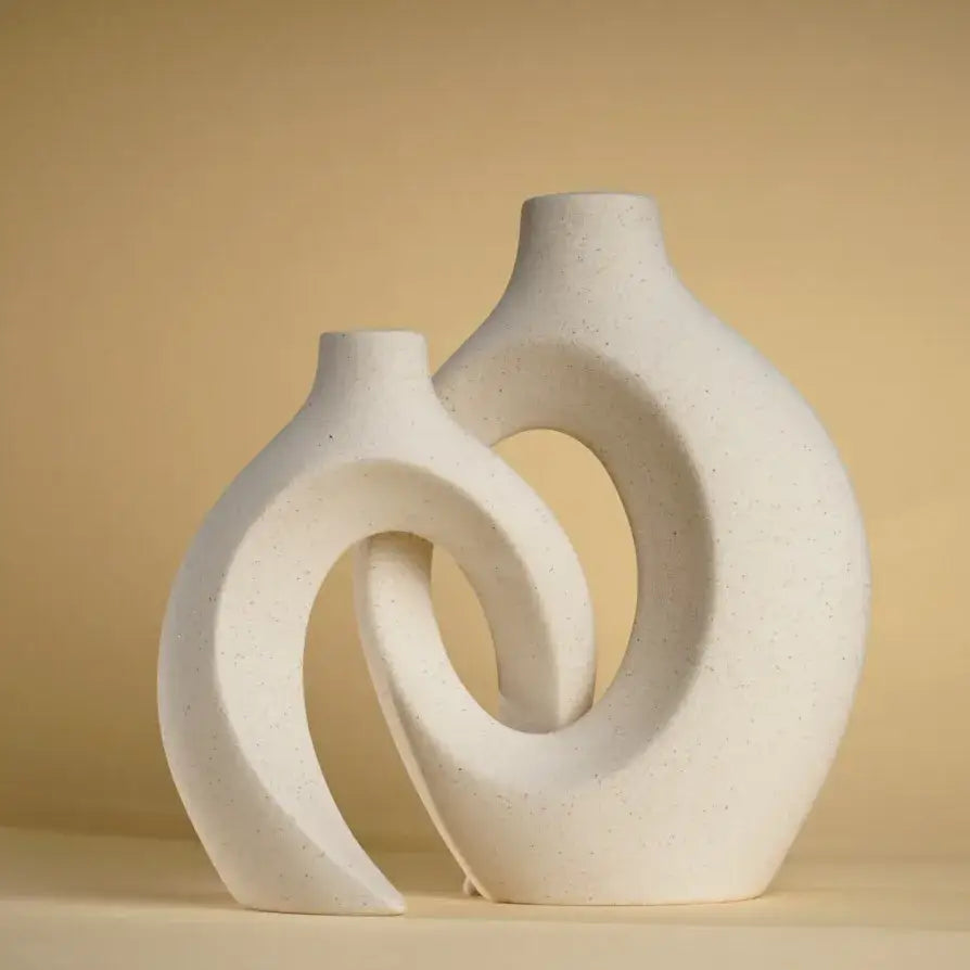 DecorBites™ large 21cm white ceramic vase with abstract intertwined loop design for elegant home decor
