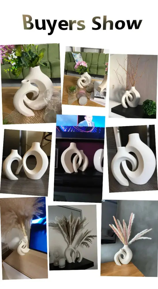 DecorBites™ large 21cm white ceramic vase with sleek modern abstract flowing curves for stylish home decor
