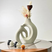 Cream-colored ceramic large dried vase with modern abstract interlocking curves from DecorBites dried vase set