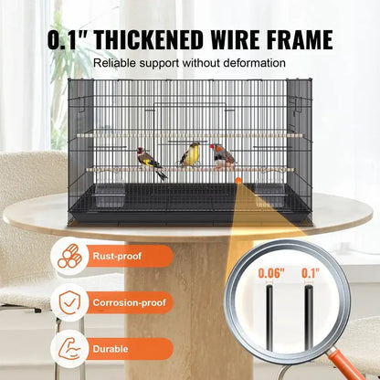 DecorBites™ large metal bird cage in black wire with thickened frame and wooden perches for cockatiels and parakeets