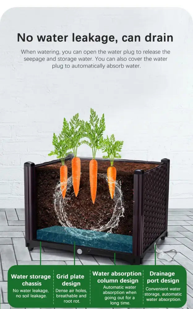 DecorBites™ large dark brown woven plastic flower pot with water storage base for indoor and outdoor gardening