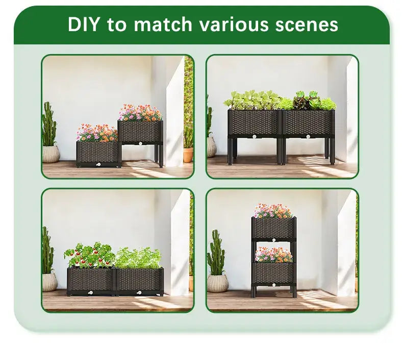 Black woven wicker large flower pot with sturdy frame for indoor and outdoor gardening by DecorBites
