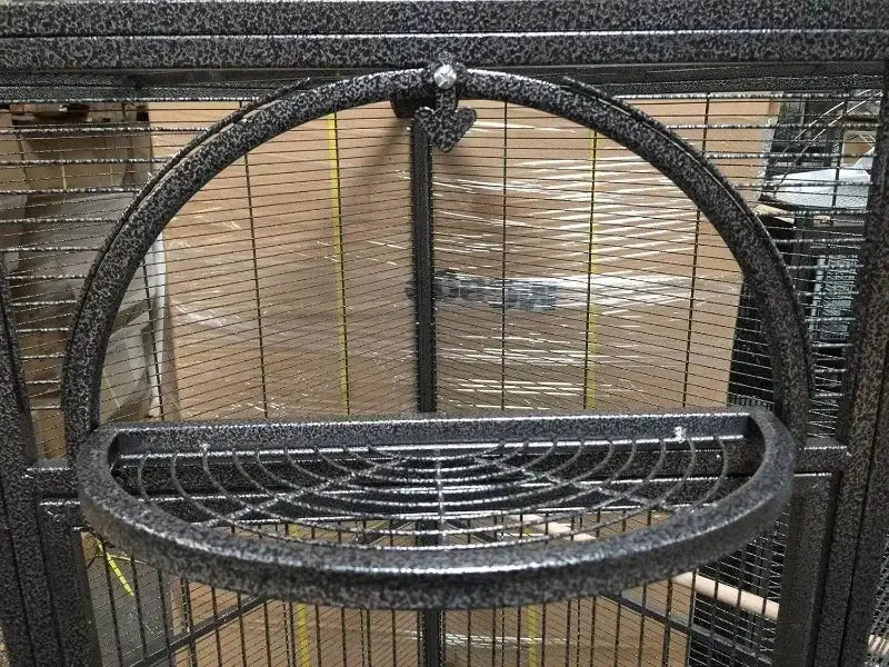 DecorBites™ large wrought iron parrot cage perch with black speckled curved design and wire mesh base for flight bird use