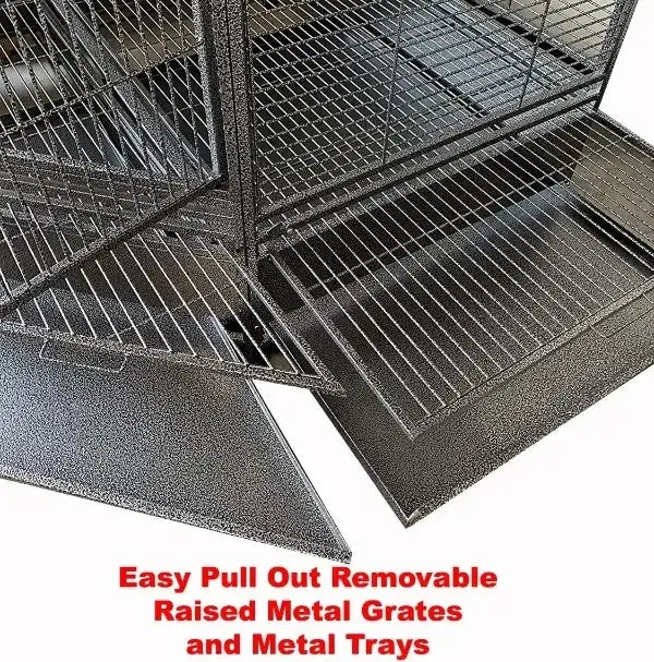 Black wrought iron DecorBites large parrot cage with removable trays and grates for flight bird safety and comfort