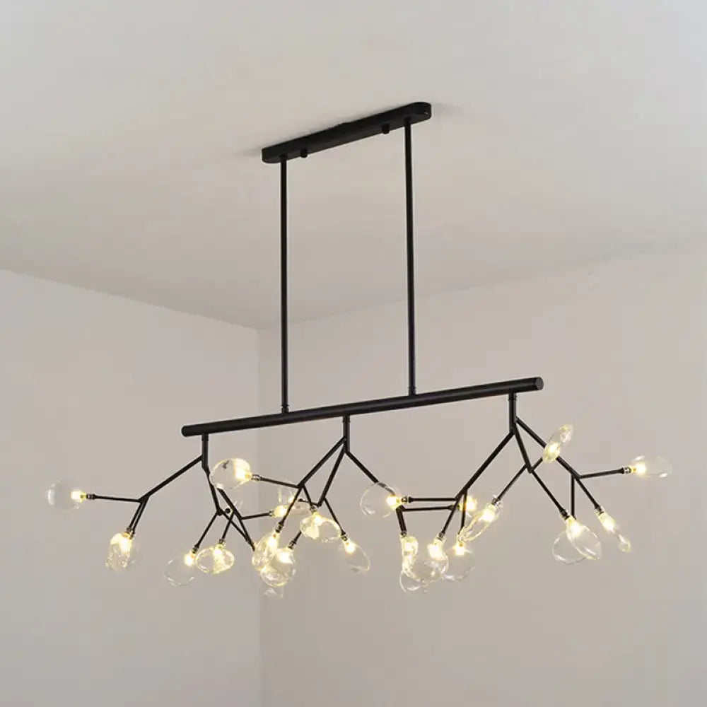 Black metal leaf-shaped island chandelier with branching arms and clear glass globe bulbs for bedroom 110v-120v 220v-240v