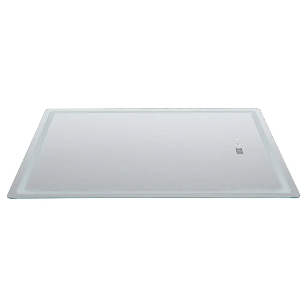 Clear glass shower tray with sleek modern design and subtle led lighting for decorbites™ led bathroom mirror use