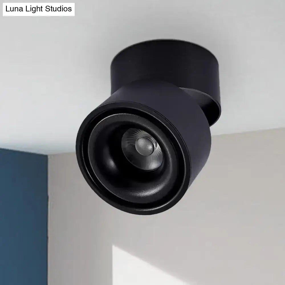 Modern black and white round led flush mount with black matte metallic shade and adjustable color temperature for bedroom use