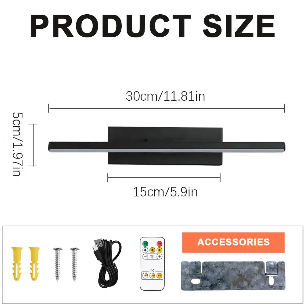 Decorbites™ led black rechargeable wall sconce with usb type-c light source and remote control accessories displayed
