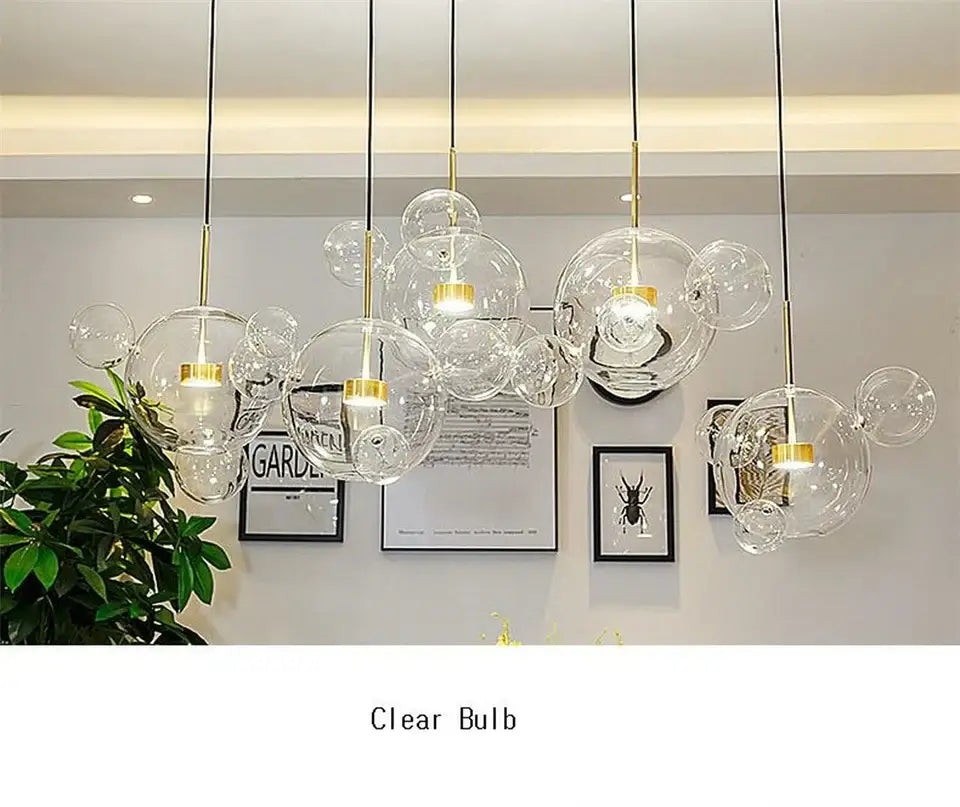 Clear glass bubble ball pendant lights with gold-toned fixtures decor led nordic decor led for home lighting