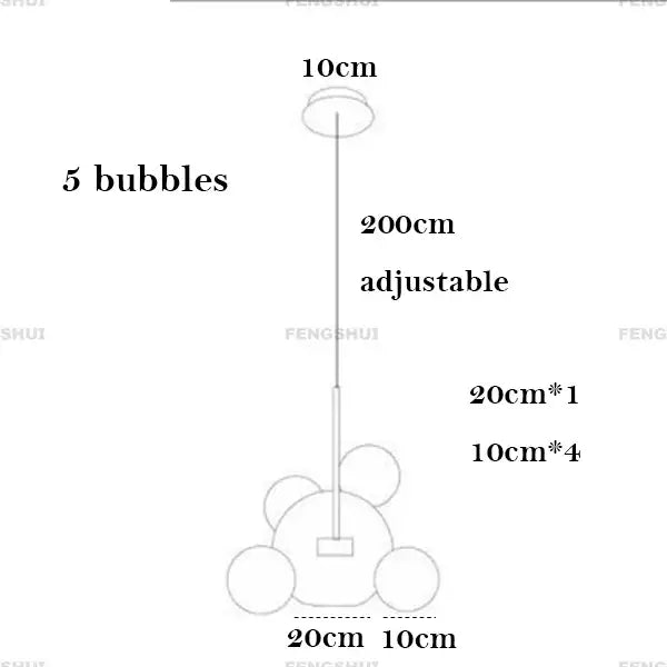 Adjustable 200cm DecorBites™ LED bubble chandelier with five bubble-shaped bulbs for nordic decor LED lighting