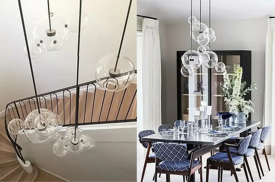 DecorBites™ led bubble chandelier features clear glass bubbles suspended by black cords for nordic decor led lighting