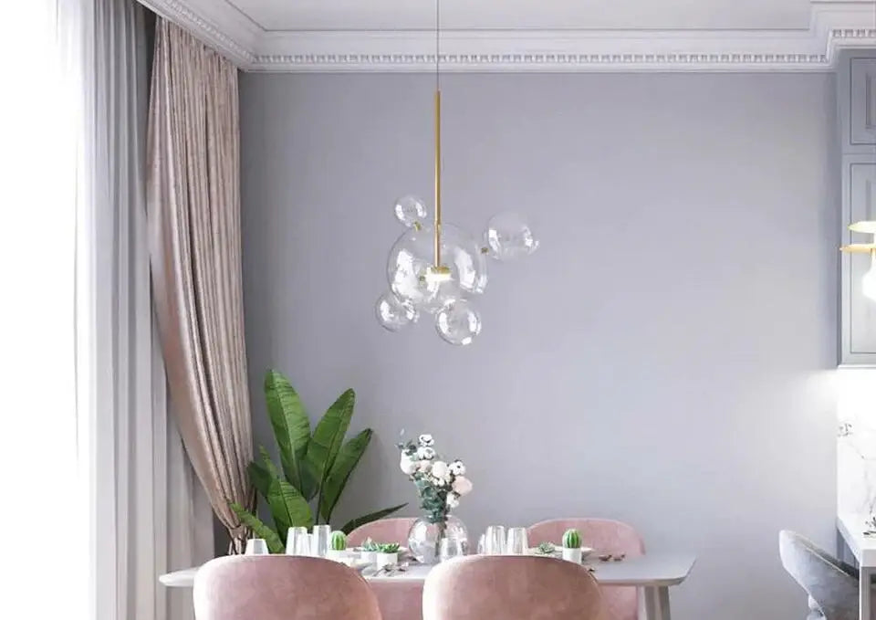 Decorbites™ led bubble chandelier glass bubble pendant light with gold-toned chain for nordic decor led lighting