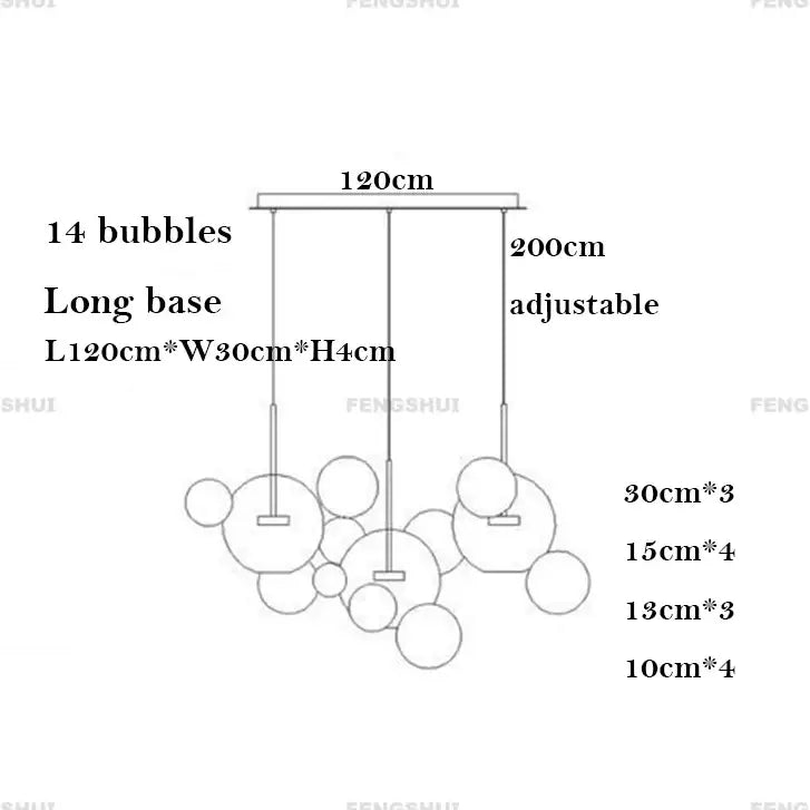 Modern minimalist DecorBites™ LED bubble chandelier with 14 glass bubbles for elegant nordic decor led lighting