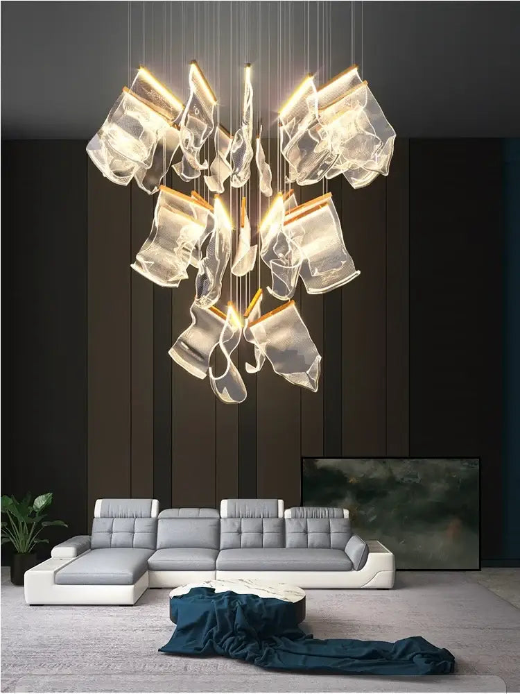 Modern decorbites™ led ceiling chandelier with translucent sculptural glass pieces for stylish living room lighting
