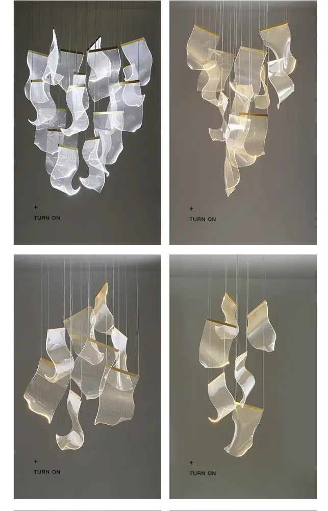 Modern white translucent acrylic led ceiling chandelier with gold accents and sculptural design for living room use