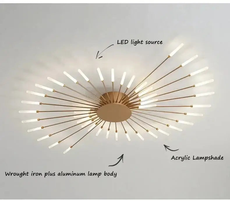 Gold-toned decorbites™ led ceiling chandelier light with acrylic lampshades and soft white led illumination nordic design