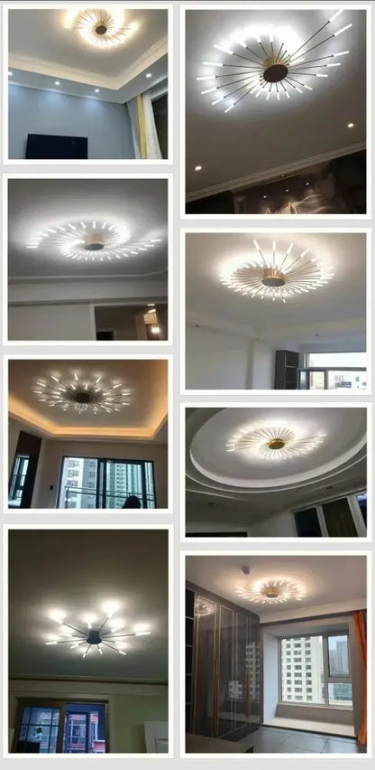 Modern DecorBites™ led ceiling chandelier light with dark base and metallic arms emitting bright white illumination