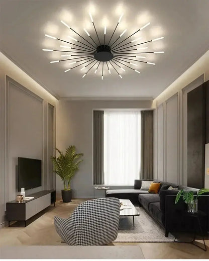 Modern black and white decorbites led ceiling chandelier light with slender rods in nordic design ceiling lamp style