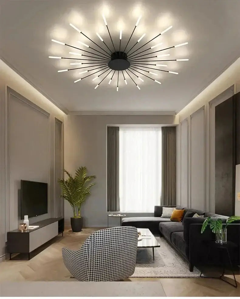 Modern black and white decorbites led ceiling chandelier light with slender rods in nordic design ceiling lamp style