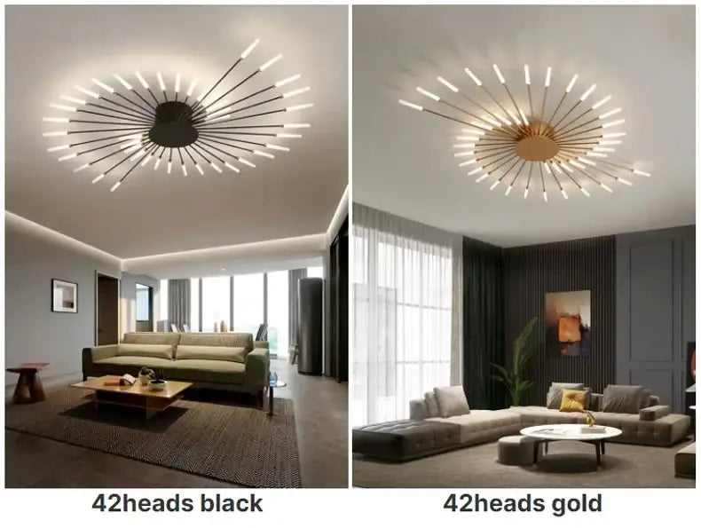 DecorBites™ led ceiling chandelier light with 42 frosted led bulbs on slender radiating arms in nordic design