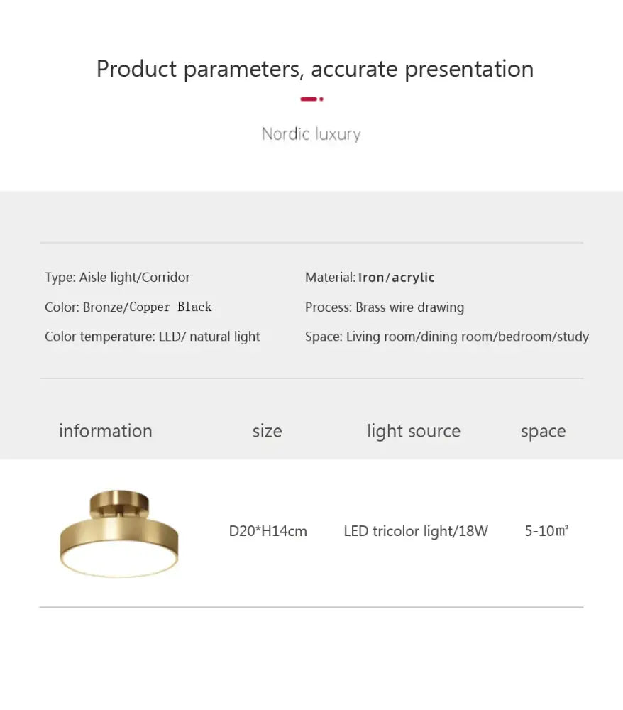 Decorbites™ bronze-finished circular led ceiling light with brass wire drawing construction for bedroom and living room
