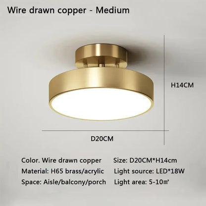 Medium circular decorbites™ led ceiling light with wire-drawn copper finish h65 brass and acrylic for bedroom and living room