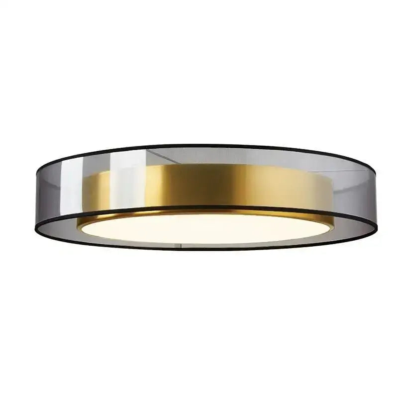 Modern DecorBites LED ceiling light with dimmable translucent gray glass shade, gold ring, and black trim for versatile lighting