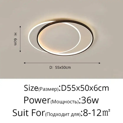 Modern double-ring decorbites led ceiling light with sleek black and white frame emitting warm ambient illumination