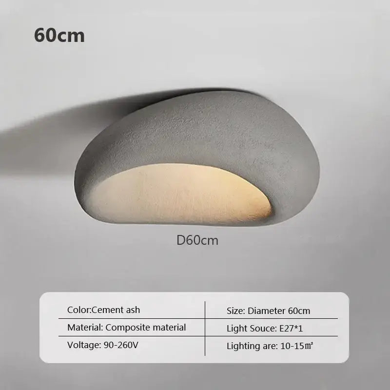 Decorbites led ceiling light in cement ash composite with smooth egg-like design and warm glow for indoor decor