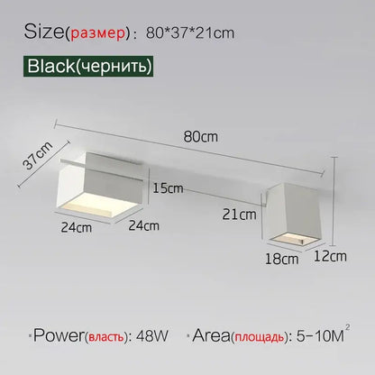Modern black rectangular DecorBites LED ceiling lights with two units for minimalist living room and bedroom lighting