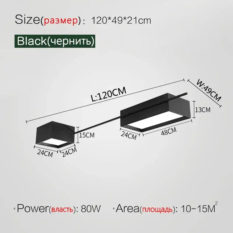 Black rectangular decorbites led ceiling light fixture with sleek modern design and two illuminated panels for living rooms