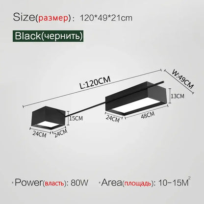Black rectangular decorbites led ceiling light fixture with sleek modern design and two illuminated panels for living rooms