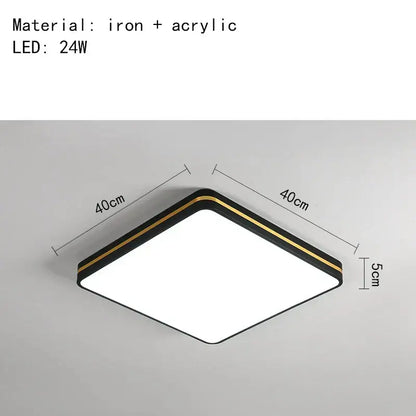 Square decorbites led ceiling light with black iron and acrylic frame featuring thin gold trim for modern interiors