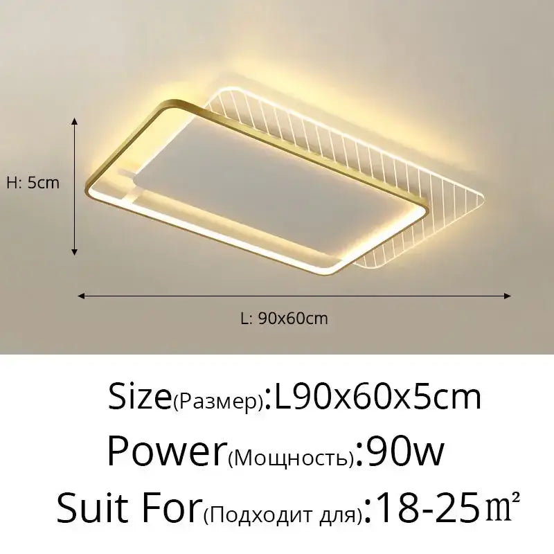 Modern rectangular decorbites led ceiling light with gold frame and integrated led strip lighting for pendant lights
