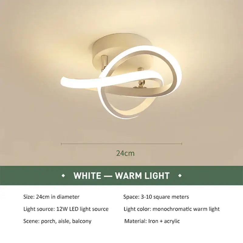 White modern decorbites led ceiling lights with twisted acrylic design and iron base for living room balcony staircase