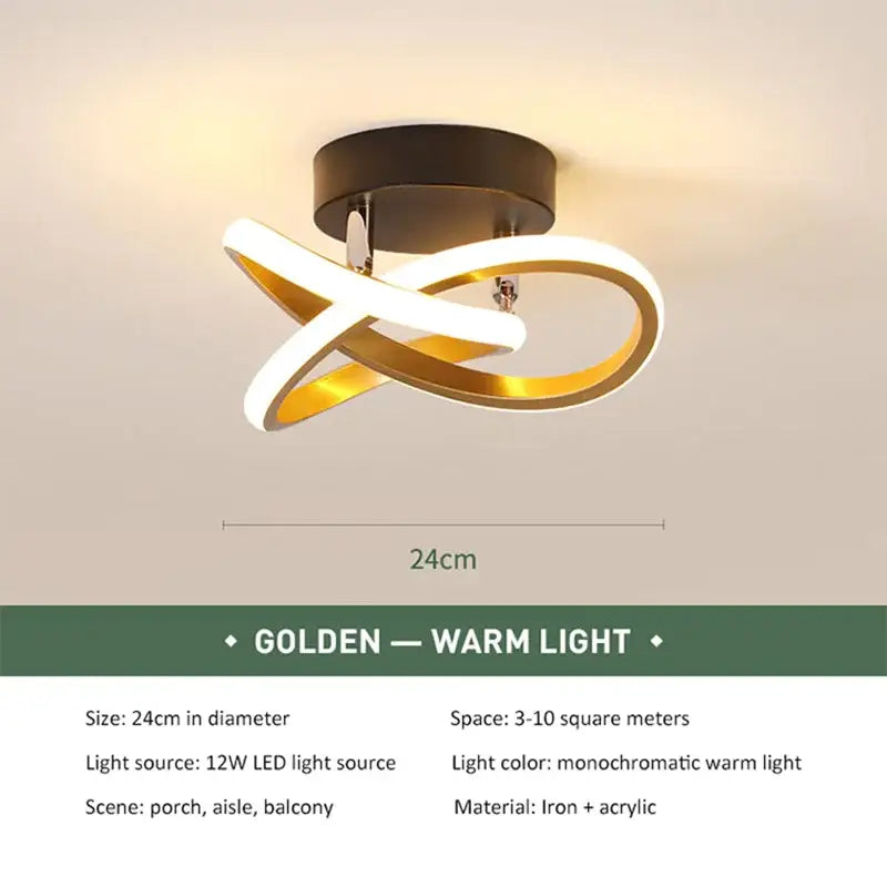 Modern decorbites led ceiling lights with sleek intertwined golden and white acrylic design for living room and balcony