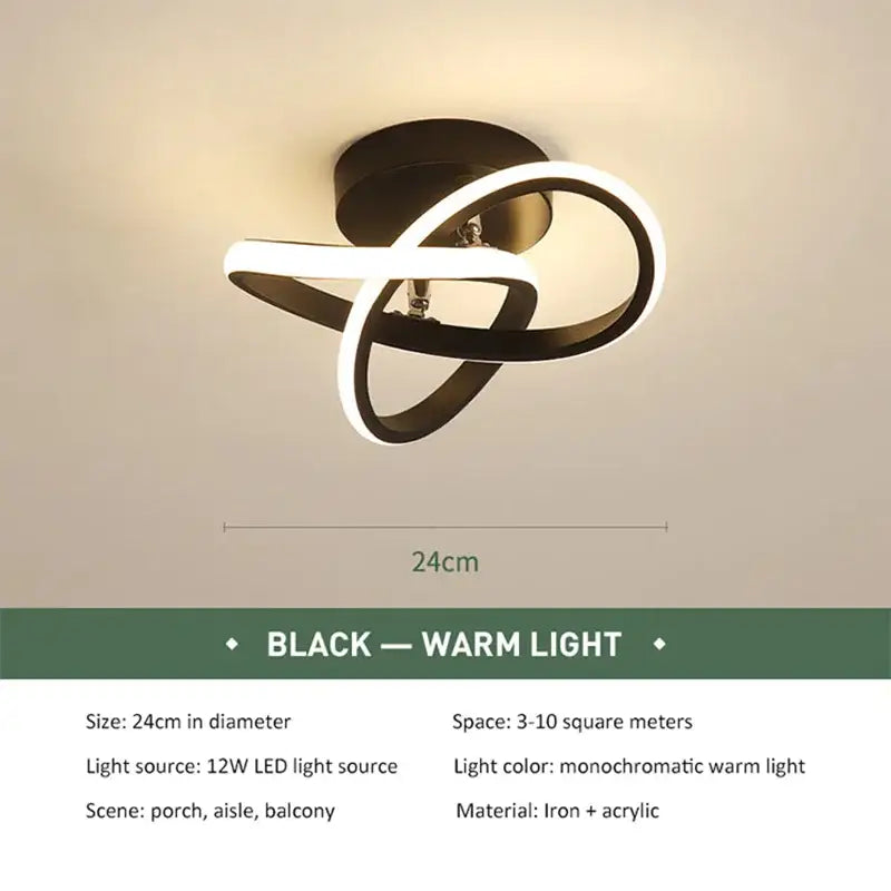Black modern minimalist DecorBites LED ceiling lights with intertwined circular LED rings for living room and balcony