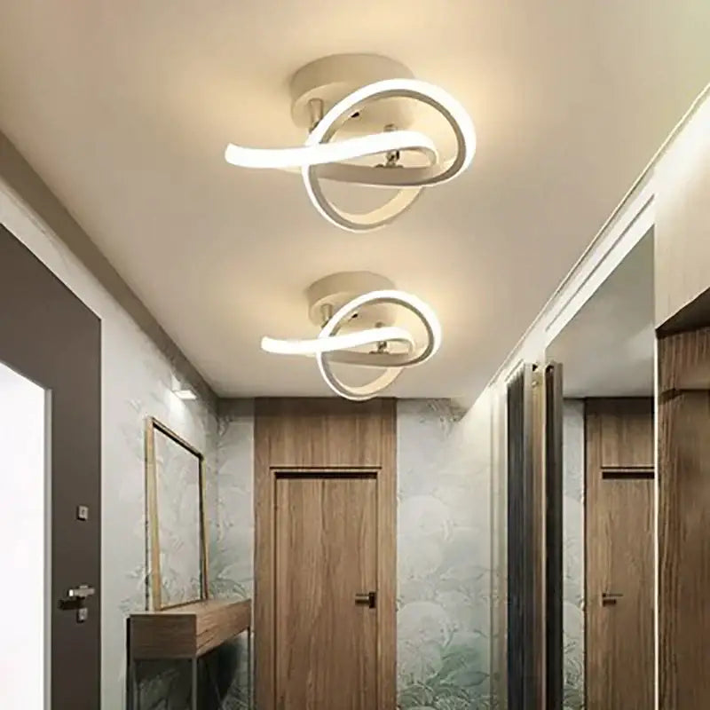 Modern white DecorBites LED ceiling lights with sleek intertwined ring design for living room balcony staircase lighting