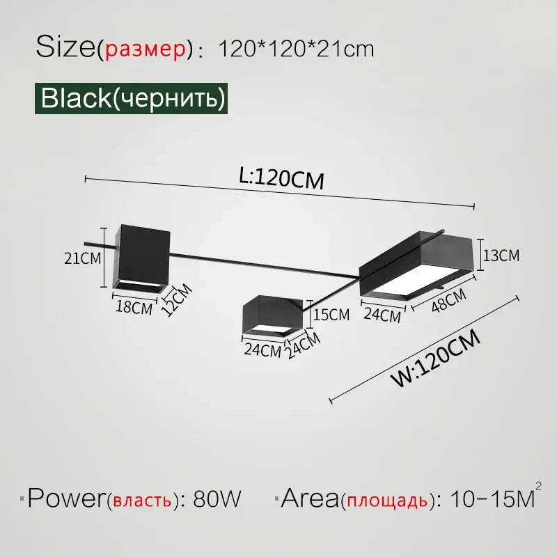 Black rectangular decorbites led ceiling lights with three panels modern minimalist design for living rooms and bedrooms
