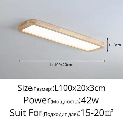 A minimalist rectangular decorbites led ceiling light with natural wood frame and frosted glass panel for modern rooms
