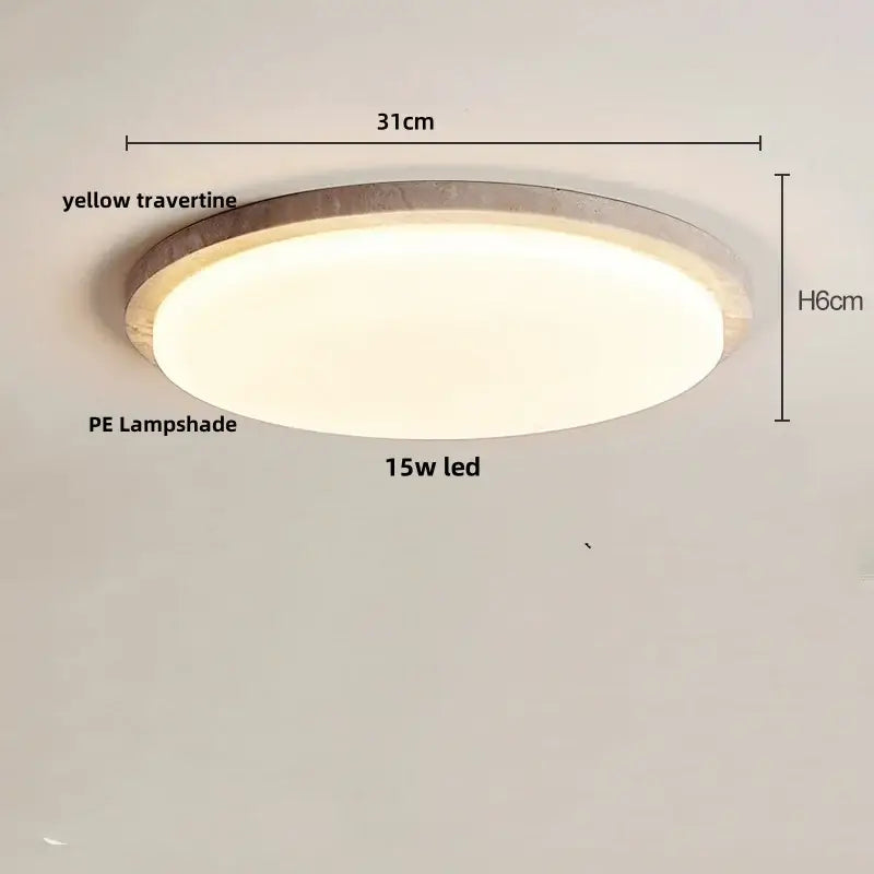 Decorbites led ceiling light featuring a warm 15w led glow with natural yellow travertine and translucent pe shade