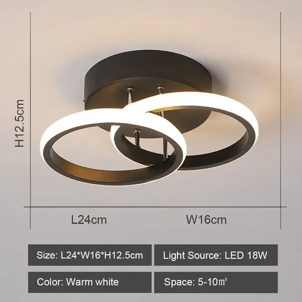 Modern black and white DecorBites led ceiling lights with two interlocking circular rings for living room lighting